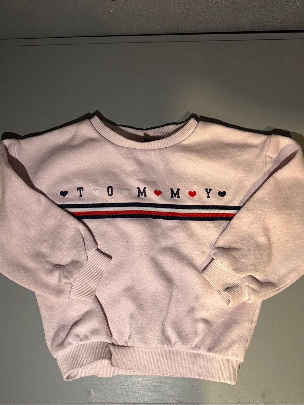 Tommy Hilfiger Light Pink Heart Logo Stripe Sweatshirt